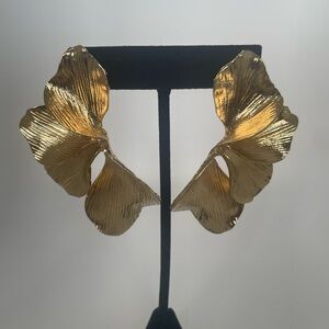 Nicholls Jewellery Gold Leaf Statement Earrings UK Designer Botanical